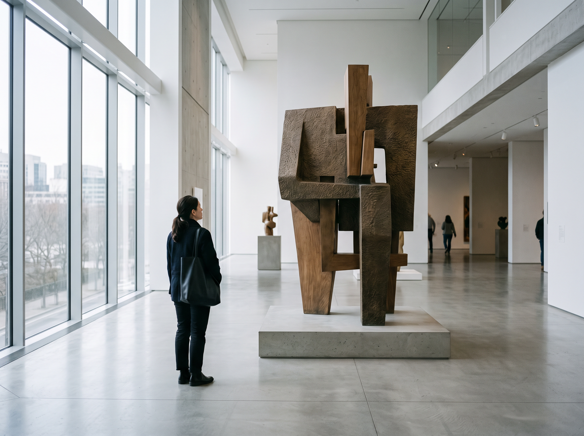 Visitor in a bright contemporary museum gallery